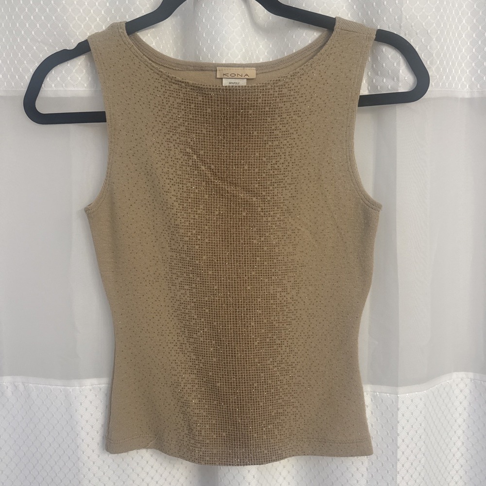 Kona Tank Gold Sparkle Shirt Medium Stretchy